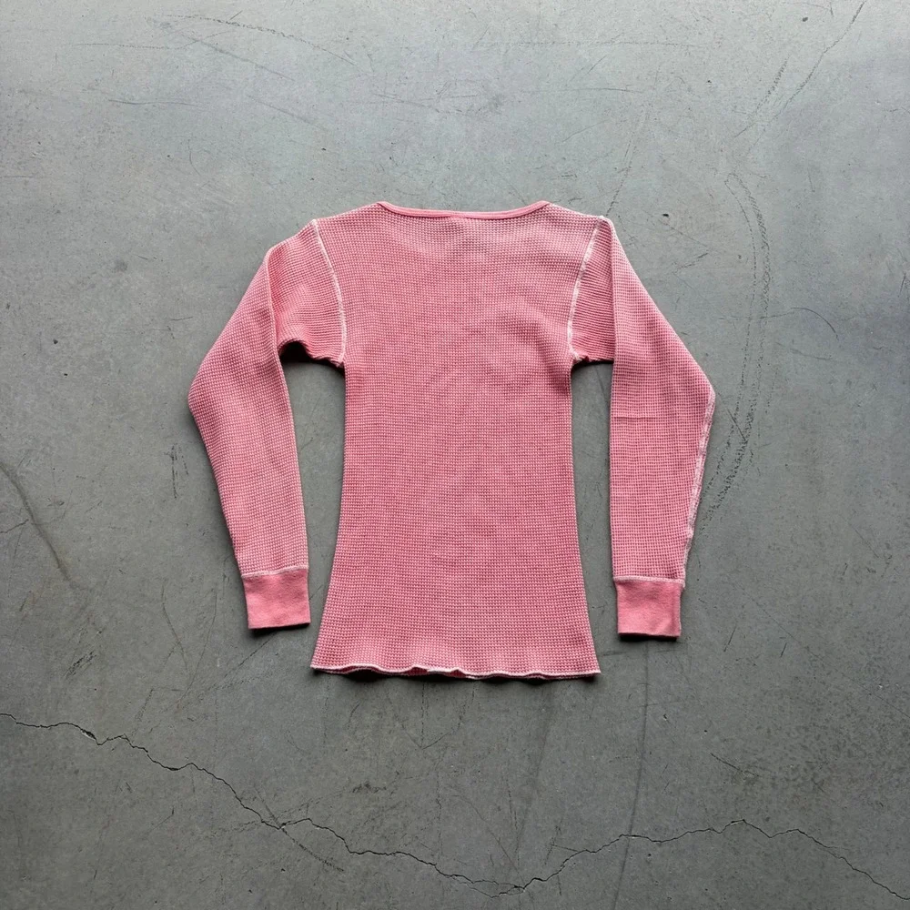 Vintage 90s Northwest Territory Pink Waffle Knit Thermal Shirt Made in USA Small